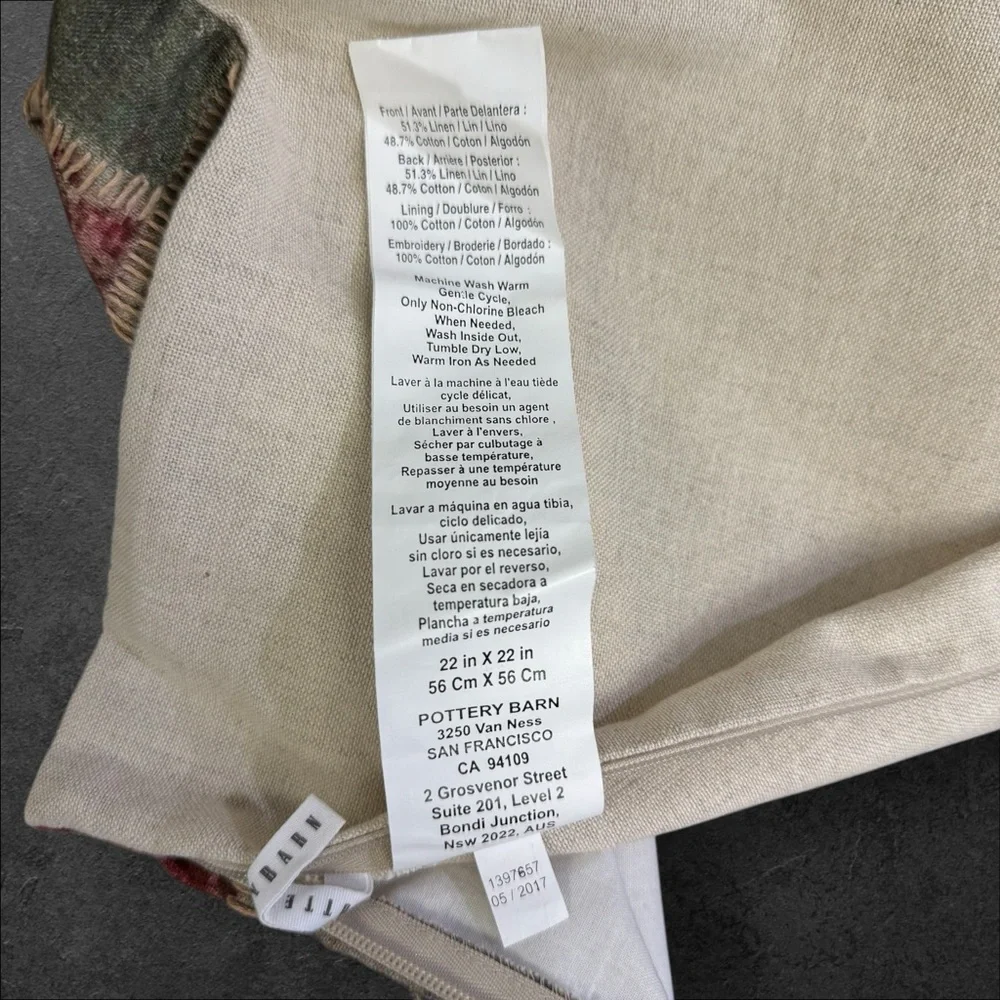Pottery Barn Callen‎ Printed  Pillow Sham Patchwork Linen Cotton 22x22